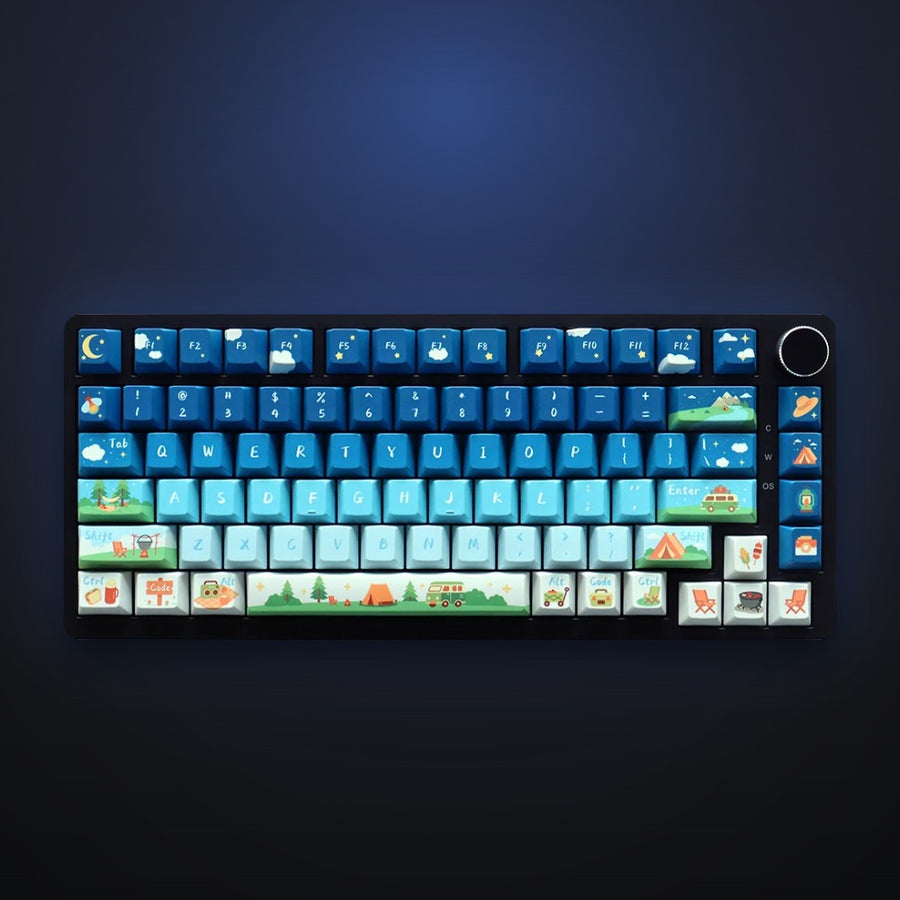 Campfire Stars keycap set on a keyboard. Keyboard not included.