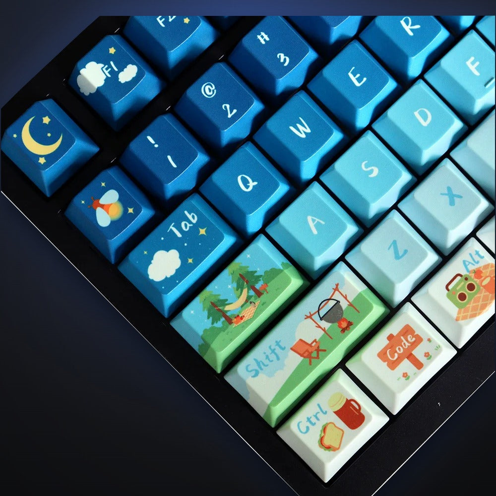 Close-up of Campfire Stars night sky and campsite keys. Keyboard not included.