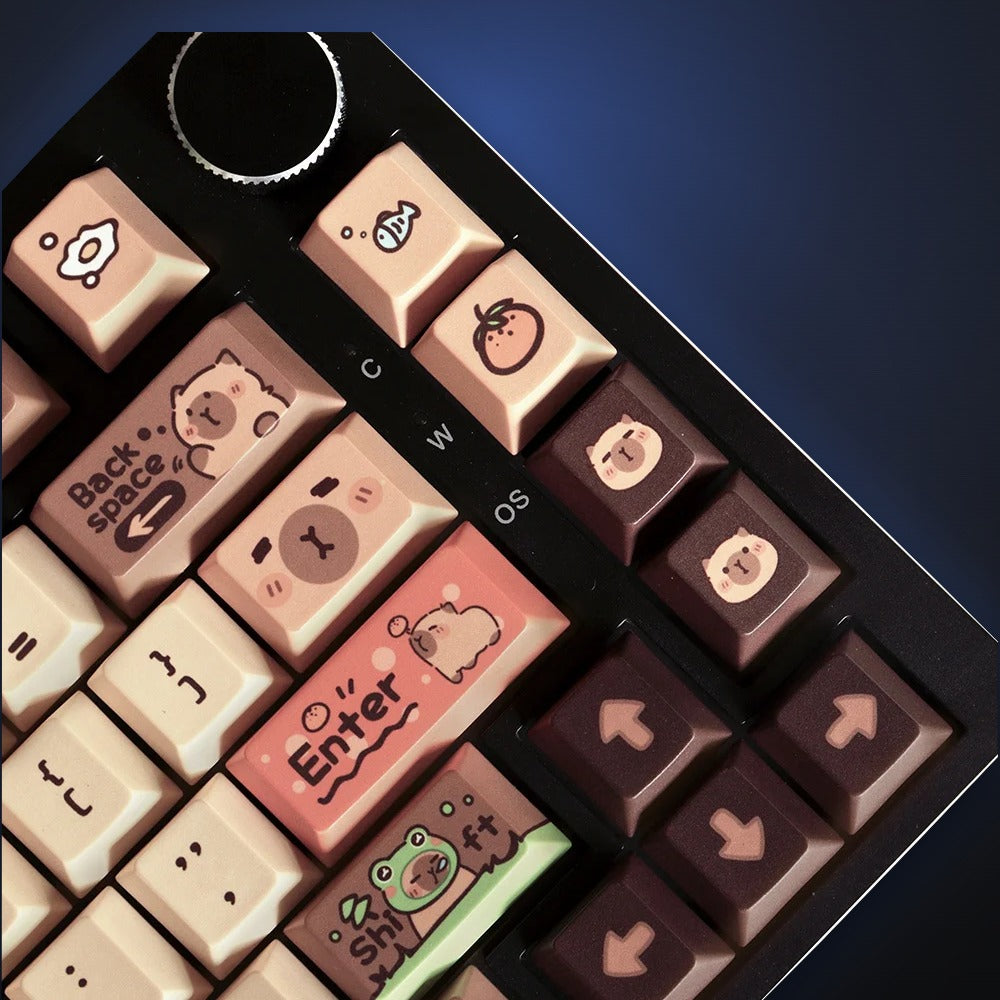 Close-up of Capy Chill capybara Enter and modifier keys. Keyboard not included.