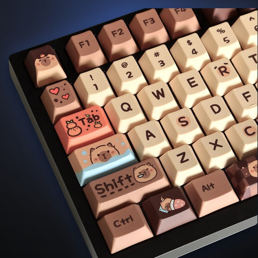 Close-up of Capy Chill orange Tab key and capybara accents. Keyboard not included.