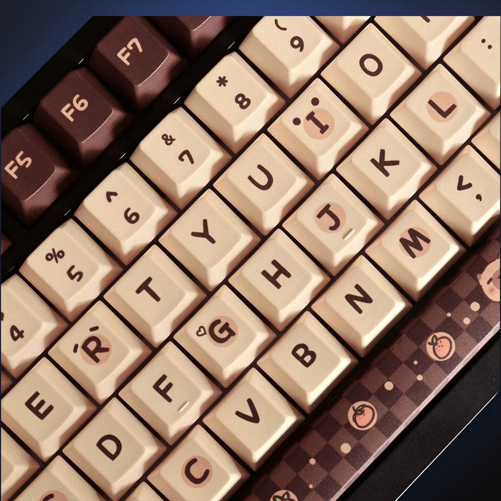 Close-up of Capy Chill cream and brown alpha keys. Keyboard not included.