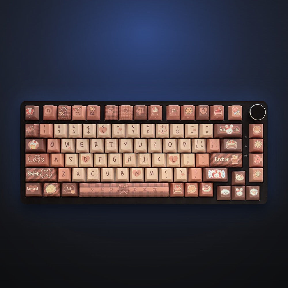 Cocoa Bunny keycap set on a keyboard. Keyboard not included.