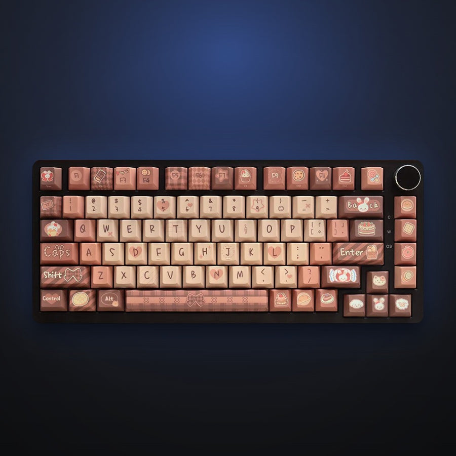 Cocoa Bunny keycap set on a keyboard. Keyboard not included.