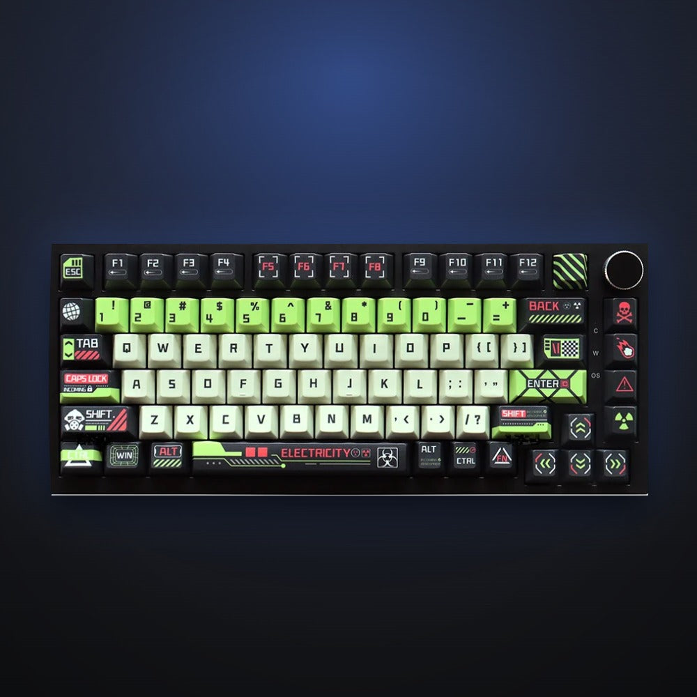 Hazard Zone keycap set on a keyboard. Keyboard not included.