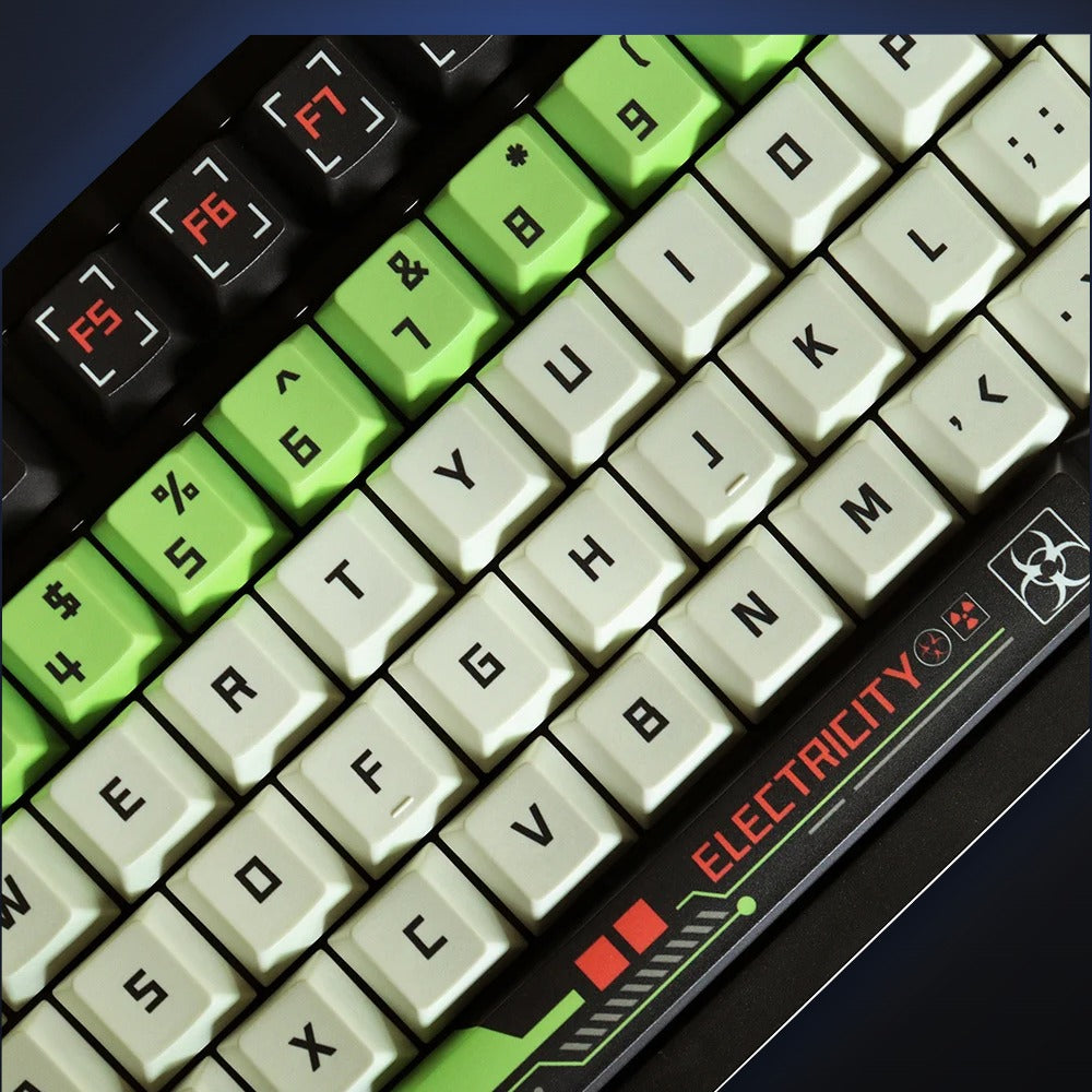 Close-up of Hazard Zone green and grey alpha keys. Keyboard not included.