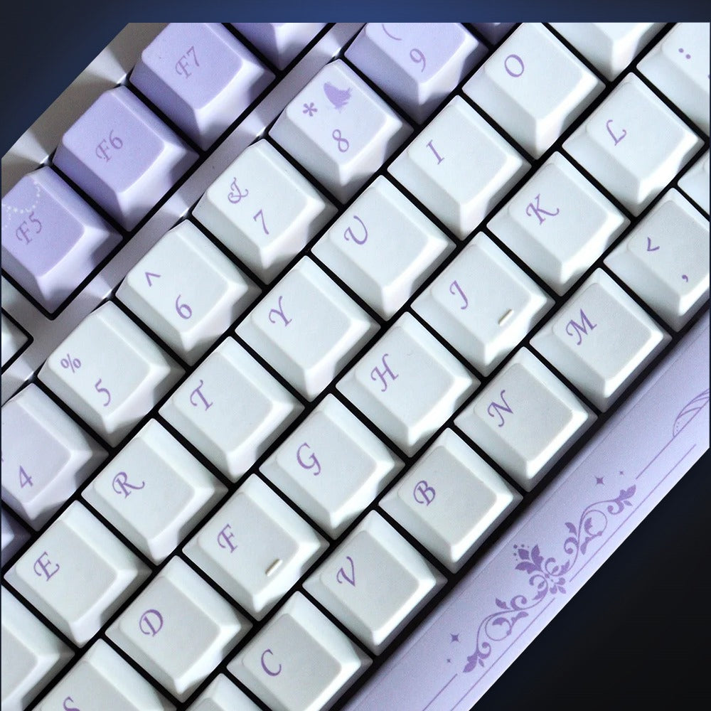 Close-up of Lilac Wings white alpha keys. Keyboard not included.