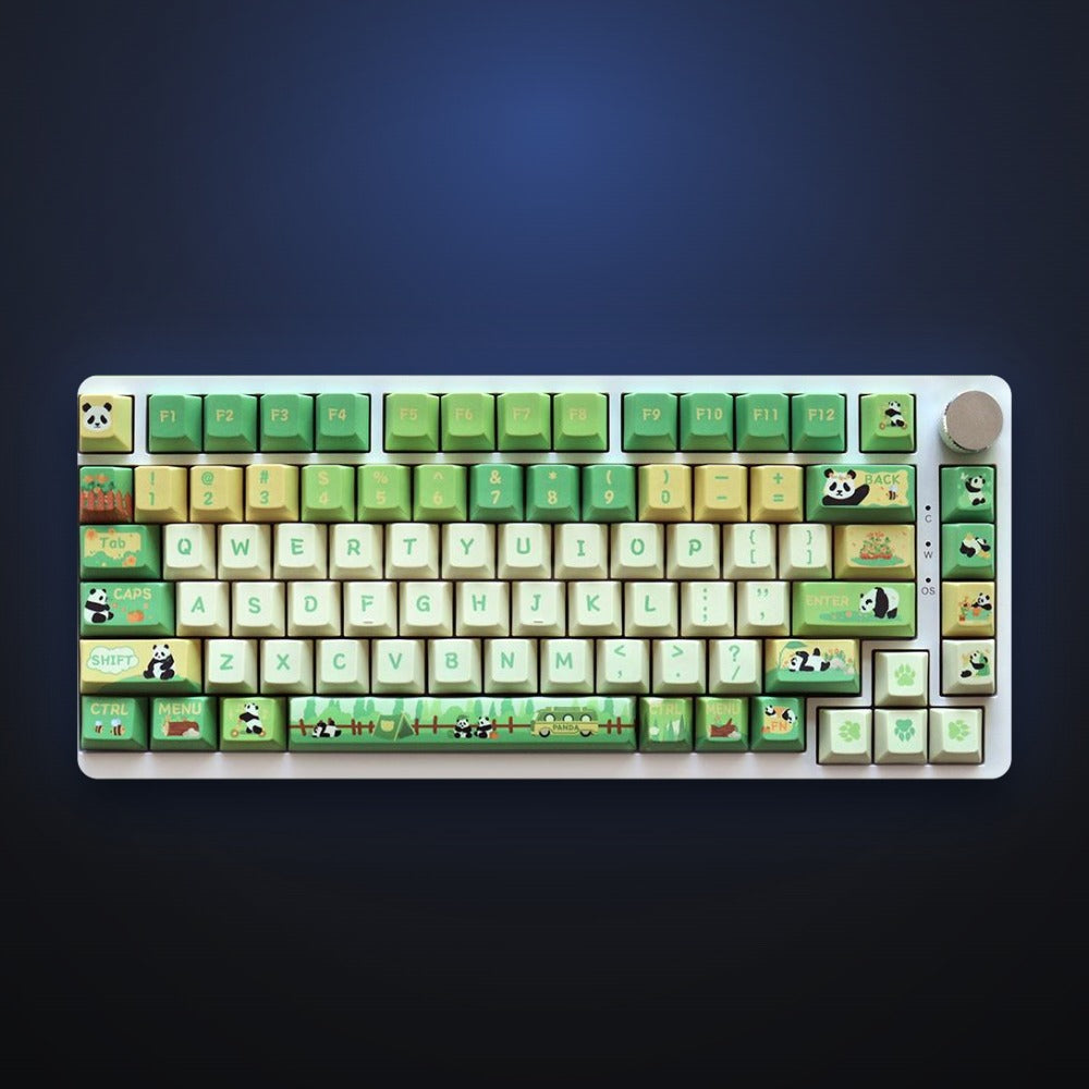 Panda Getaway keycap set on a keyboard. Keyboard not included.