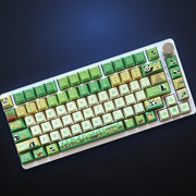 Angled view of Panda Getaway keycaps on a keyboard. Keyboard not included.