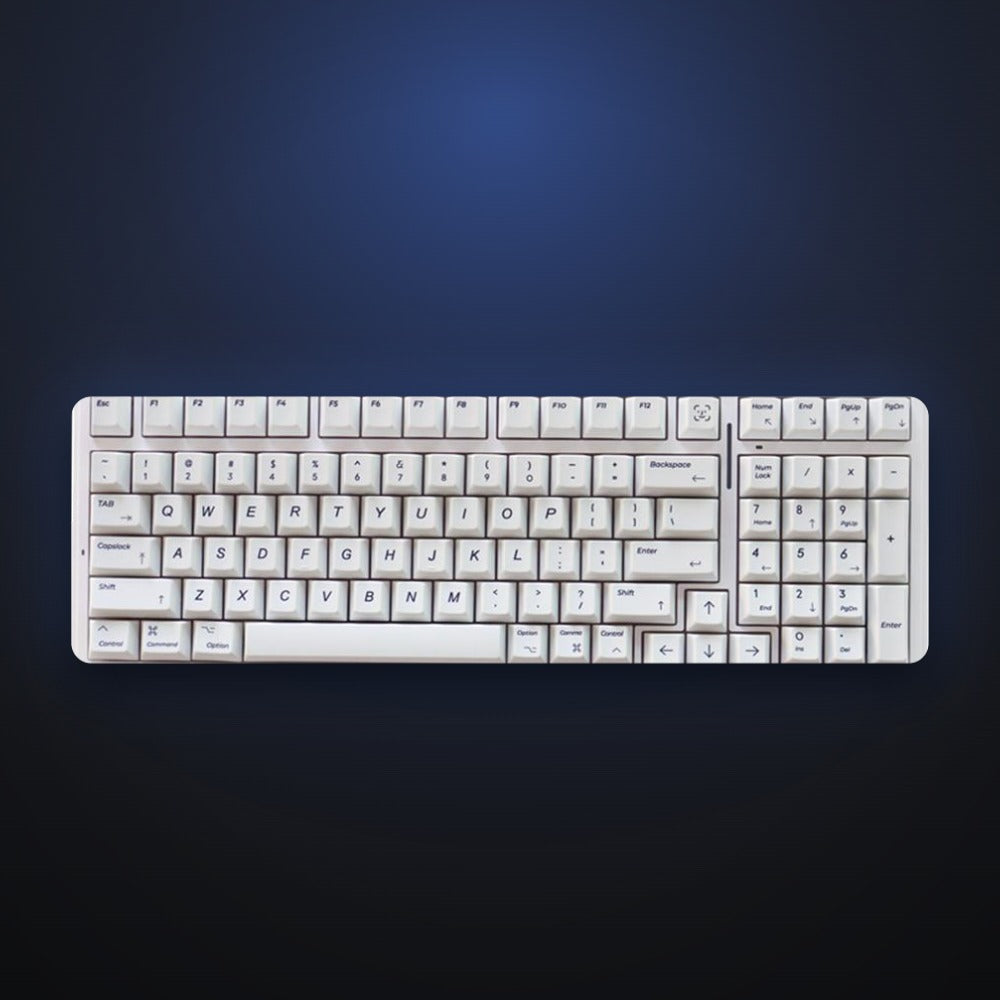 Pure White keycap set on a keyboard. Keyboard not included.