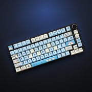 Angled view of Sky Kitten keycaps on a keyboard. Keyboard not included.