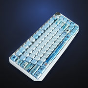 Snowfall Village keycap set on a keyboard. Keyboard not included.