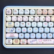 Playroom Blue keycaps installed on a keyboard — close overhead view of the left-hand keys